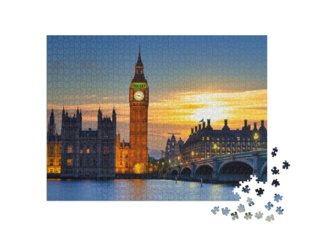 puzzle 1000 dílků „Big Ben a Westminsterský most při západu slunce, Londýn“