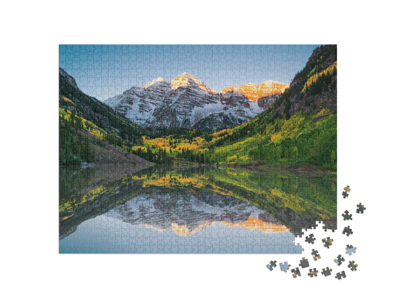 puzzle 1000 dílků „Východ slunce u jezera Maroon Bells“