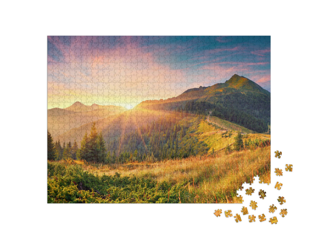 puzzle 1000 dílků „Dechberoucí východ slunce v Karpatech“