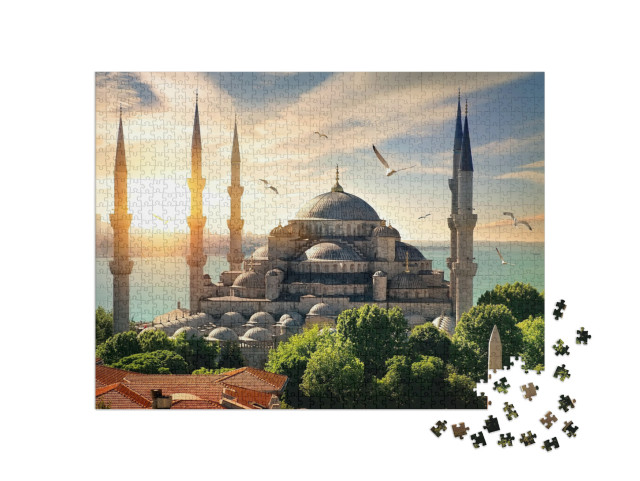 puzzle 1000 dílků „Racci nad Modrou mešitou a Bosforem, Istanbul“