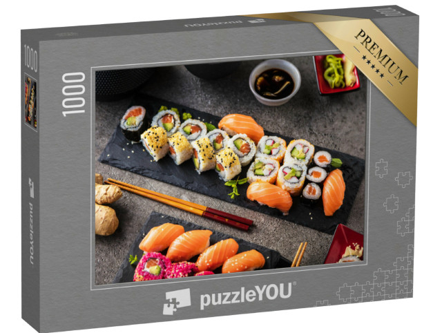 puzzle 1000 dílků „Sushi na břidlicových talířích se zázvorem“