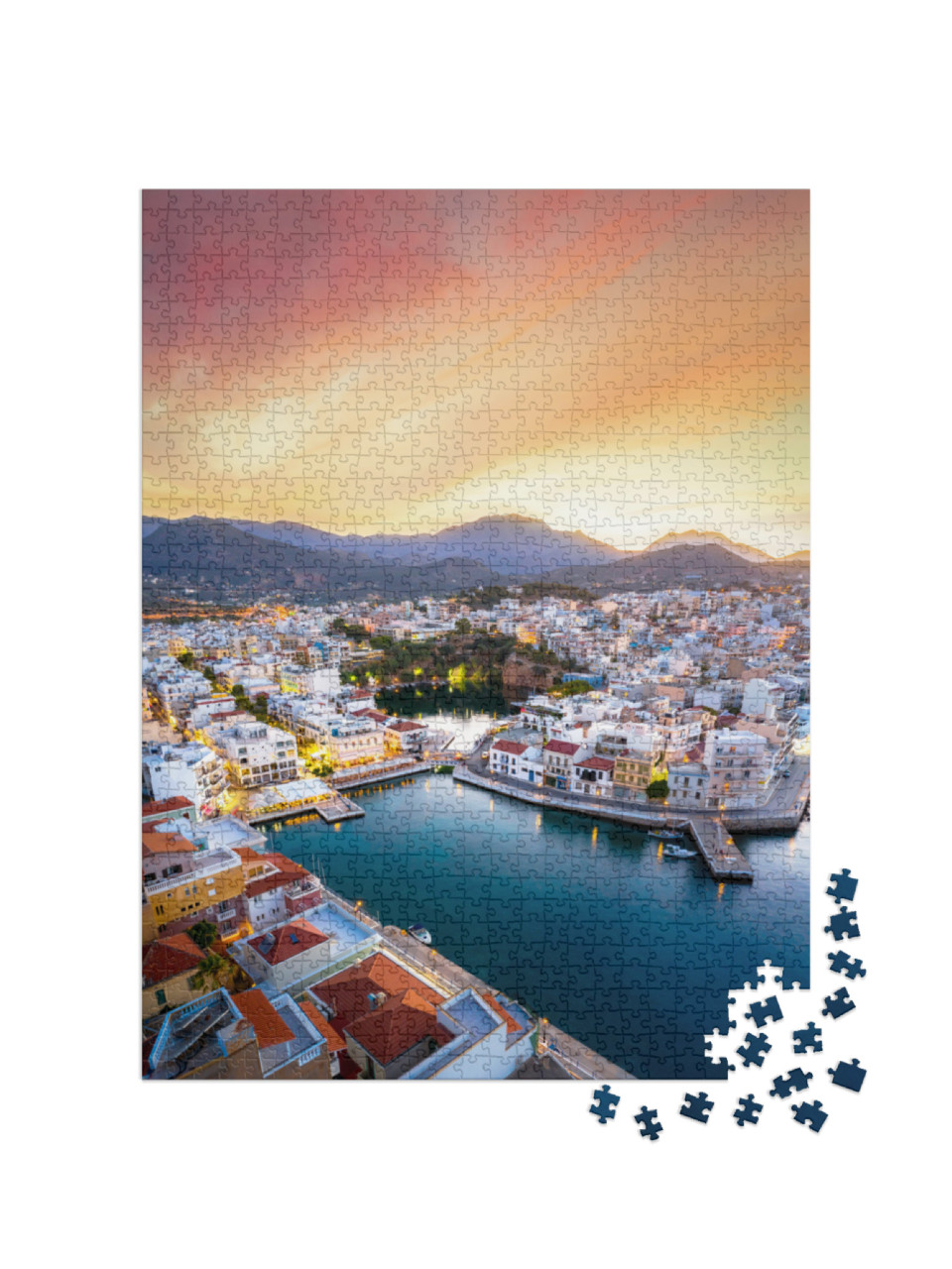 puzzle 1000 dílků „Jezero Voulismeni u Agios Nikolaos, pobřežní město na Krétě, Řecko“