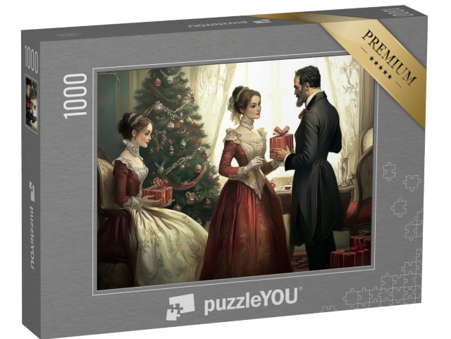 puzzle 1000 dílků „Vánoční dárky: viktoriánská rodina“