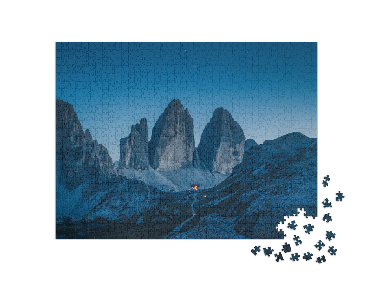 puzzle 1000 dílků „Krásný výhled na slavné Tři vrcholy, Jižní Tyrolsko, Itálie“