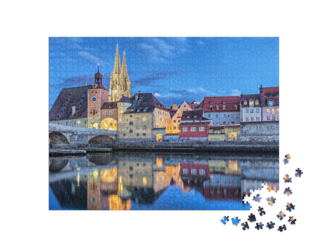 puzzle 1000 dílků „Historický kamenný most, Regensburg, Německo“