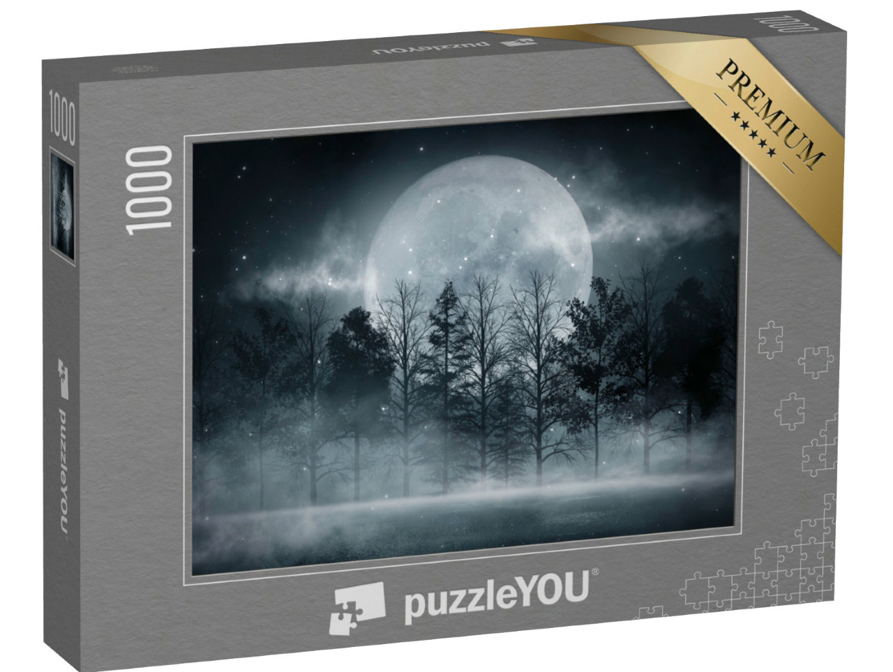 puzzle 1000 dílků „Obrovský úplněk nad ponurým lesem“