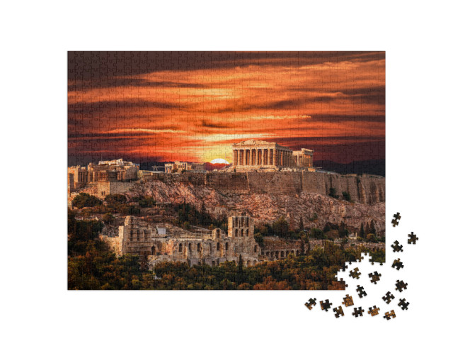 puzzle 1000 dílků „Chrám Parthenon na aténské Akropoli při dramatickém západu slunce, Řecko“