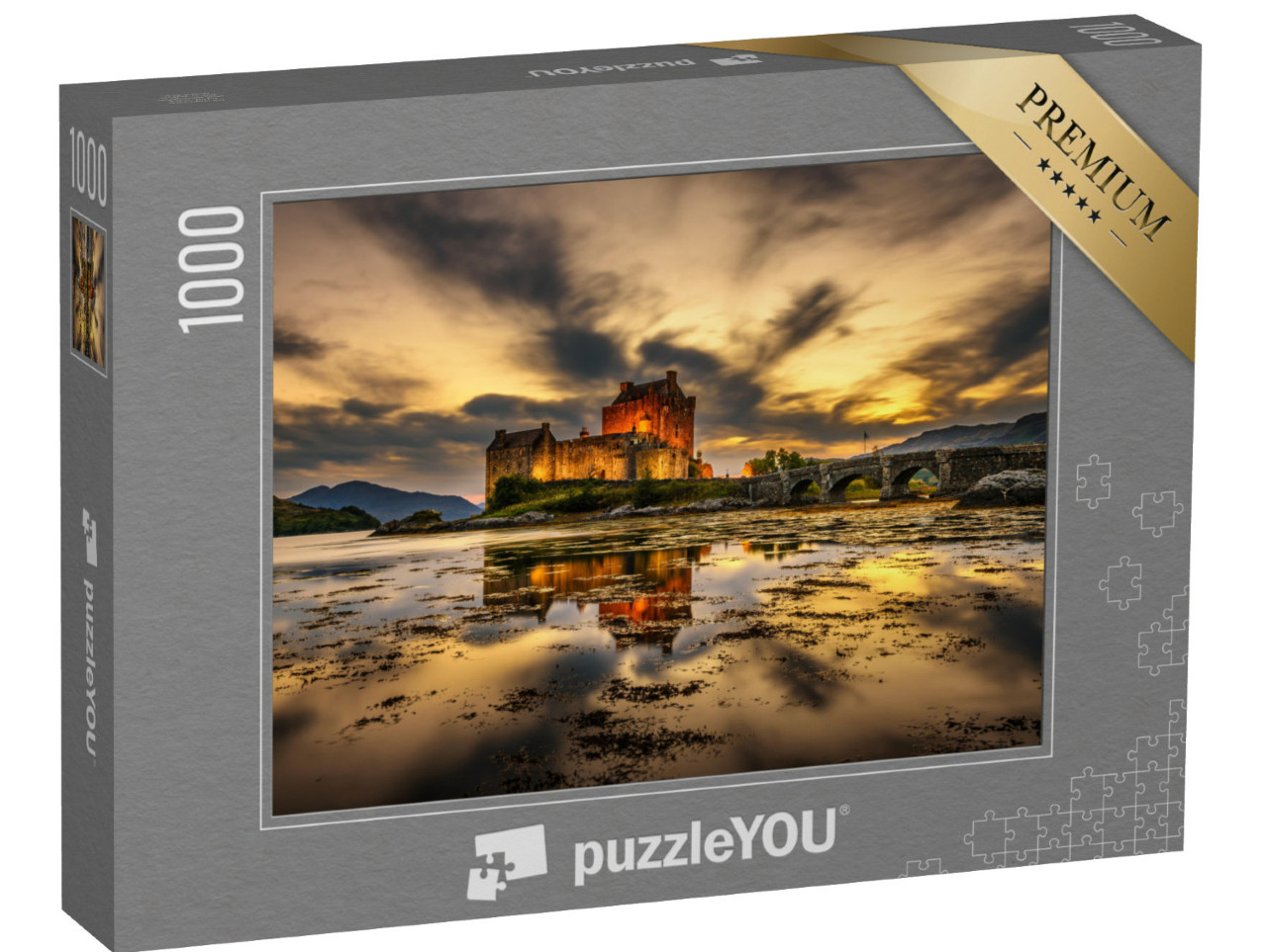 puzzle 1000 dílků „Úchvatný západ slunce nad hradem Eilean Donan, Skotsko“