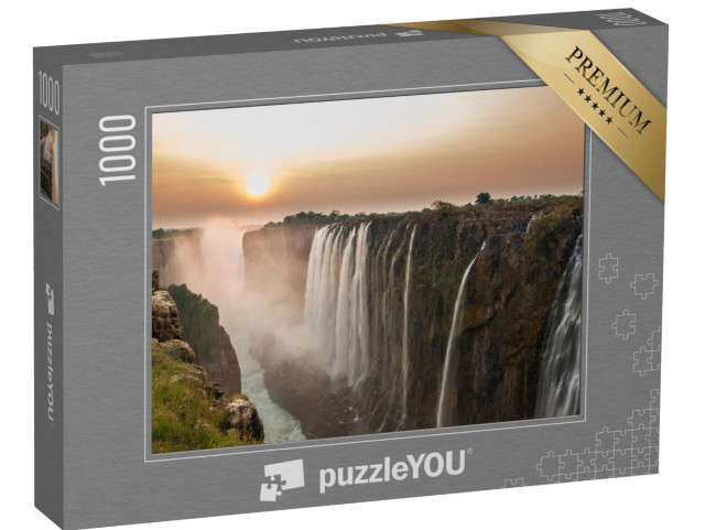 puzzle 1000 dílků „Viktoriiny vodopády při západu slunce, pohled ze Zambie“
