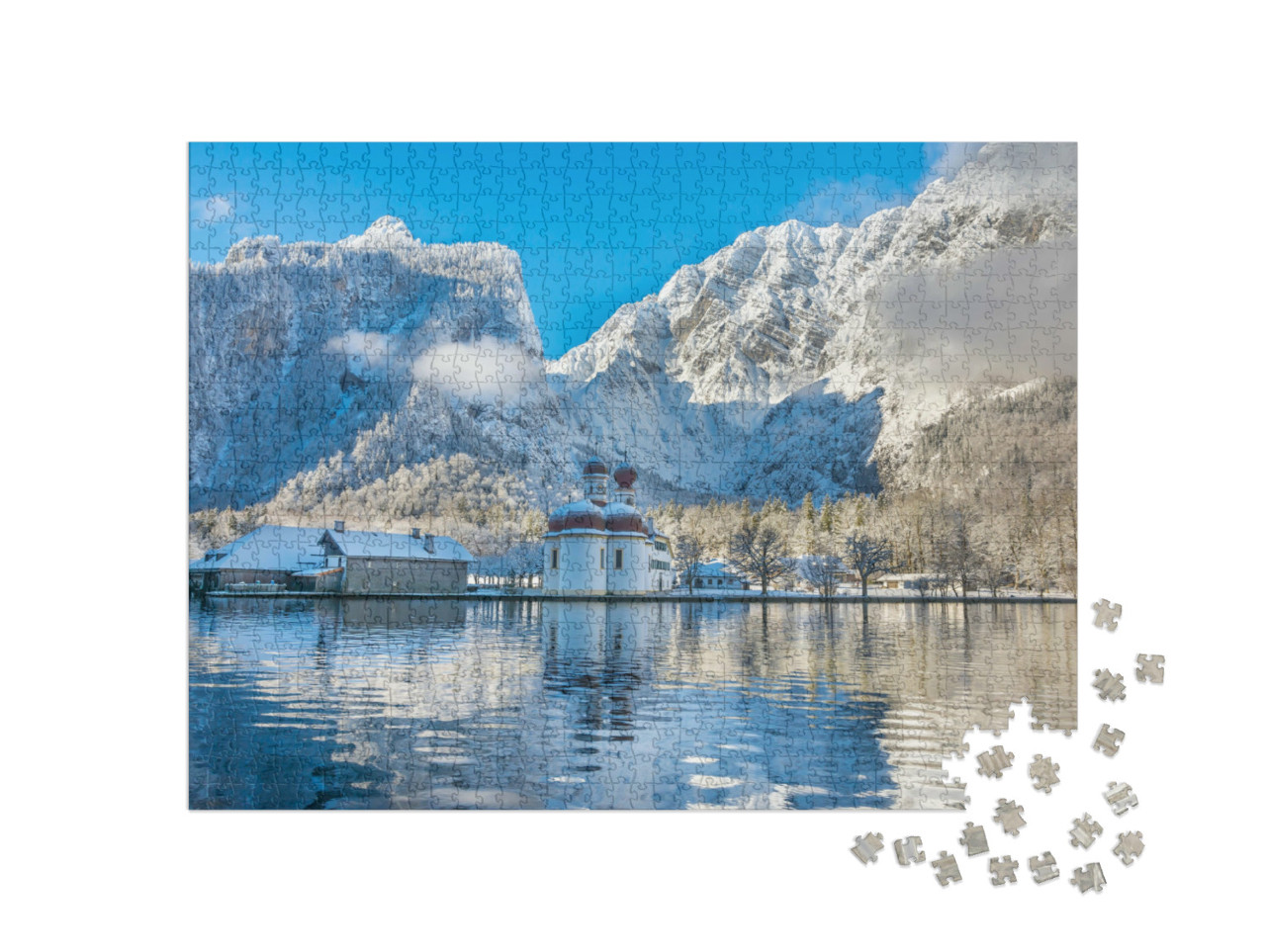 puzzle 1000 dílků „Kostel svatého Bartoloměje v Berchtesgadener Land, Bavorsko, Německo“