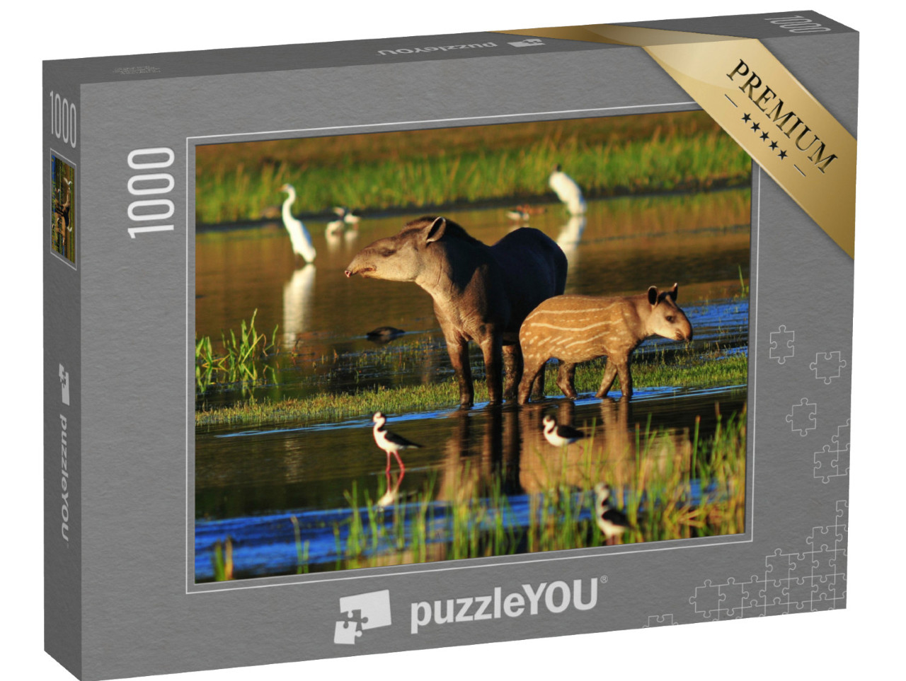 puzzle 1000 dílků „Tapíří matka s mládětem u napajedla“