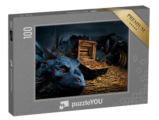 puzzle 100 dílků „Fantasy scéna s modrým drakem“