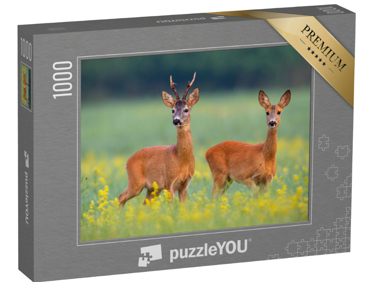 puzzle 1000 dílků „Srnčí zvěř na poli plném žlutých divokých květin“