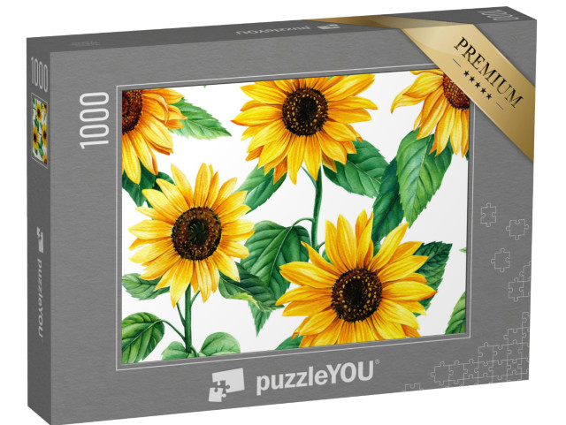 puzzle 1000 dílků „Bezešvý vzor s květy slunečnic. Akvarelové květy...“