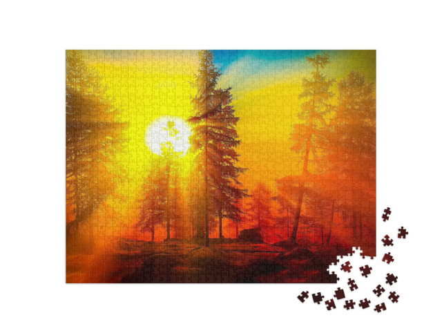 puzzle 1000 dílků „Východ slunce v lese“