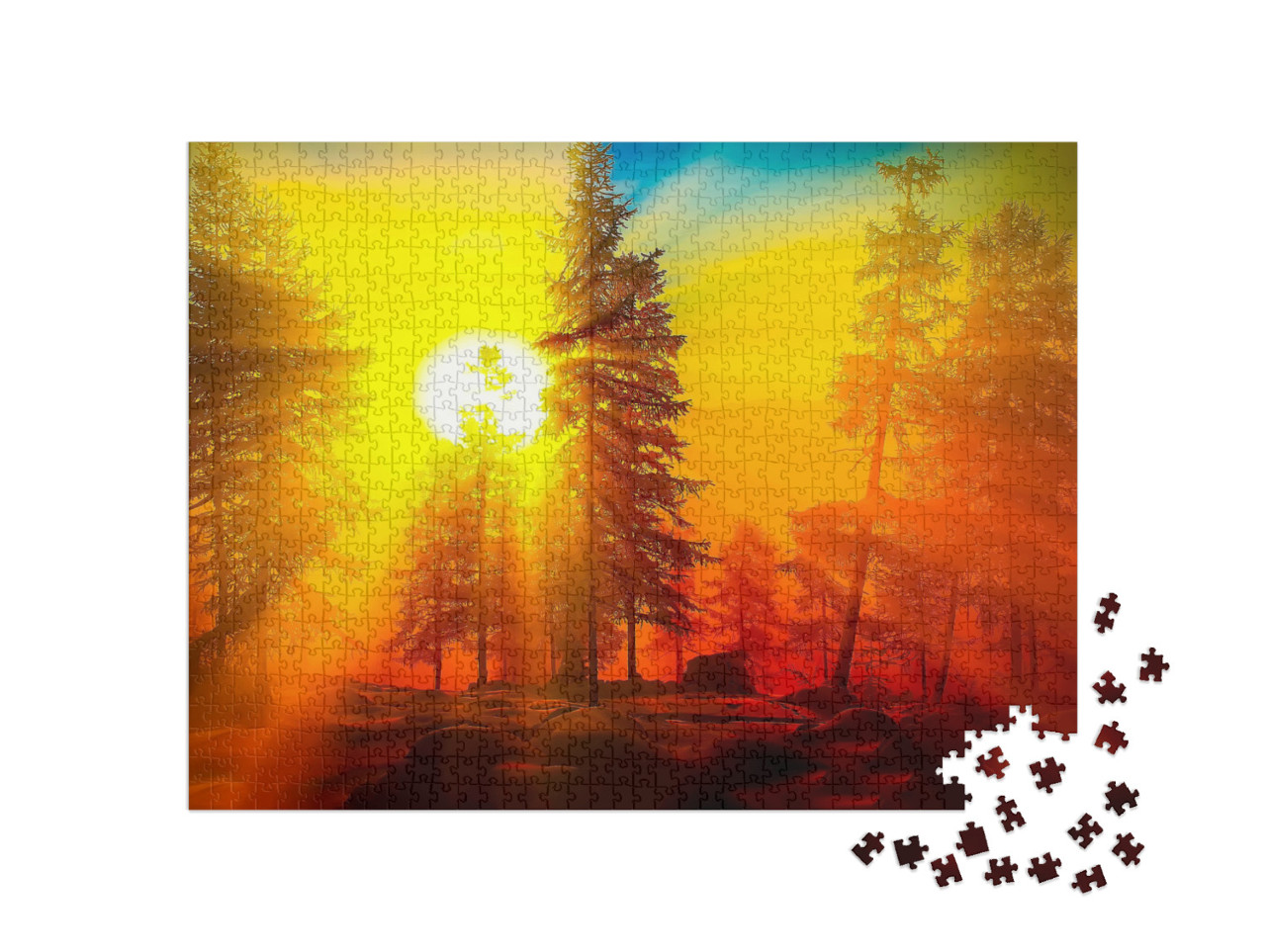 puzzle 1000 dílků „Východ slunce v lese“