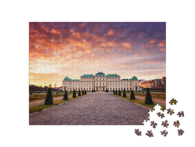 puzzle 500 dílků „Východ slunce na zámku Belvedere ve Vídni, Rakousko“