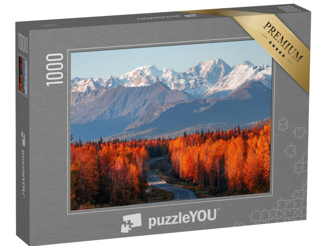 puzzle 1000 dílků „Pohled na Denali, horu Foraker a Aljašské pohoří z dálnice Parks Highway“