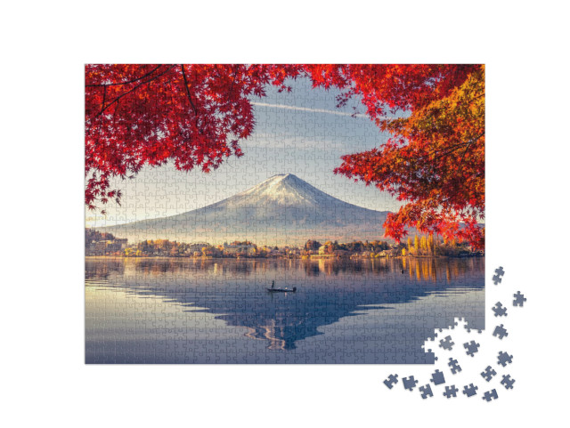 puzzle 1000 dílků „Krásný panoramatický výhled na horu Fudži u jezera Kawaguchiko, Japonsko“