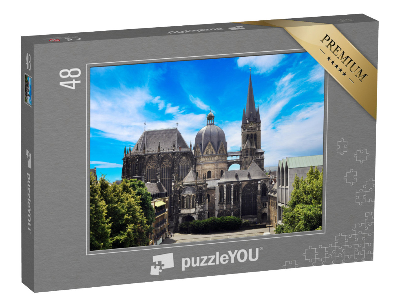 puzzle 48 dílků „Katedrála v Cáchách v Německu za slunečného dne“