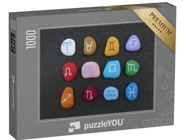 puzzle 1000 dílků „Astrologická znamení se stylizovanými barevnými kameny“