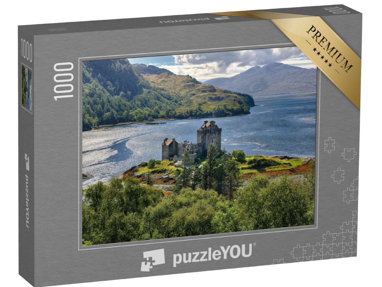 puzzle 1000 dílků „Středověká pevnost Eilean Donan Castle, Vysočina, Skotsko“