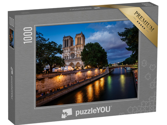 puzzle 1000 dílků „Katedrála Notre Dame de Paris a večerní Seina, Paříž, Francie“