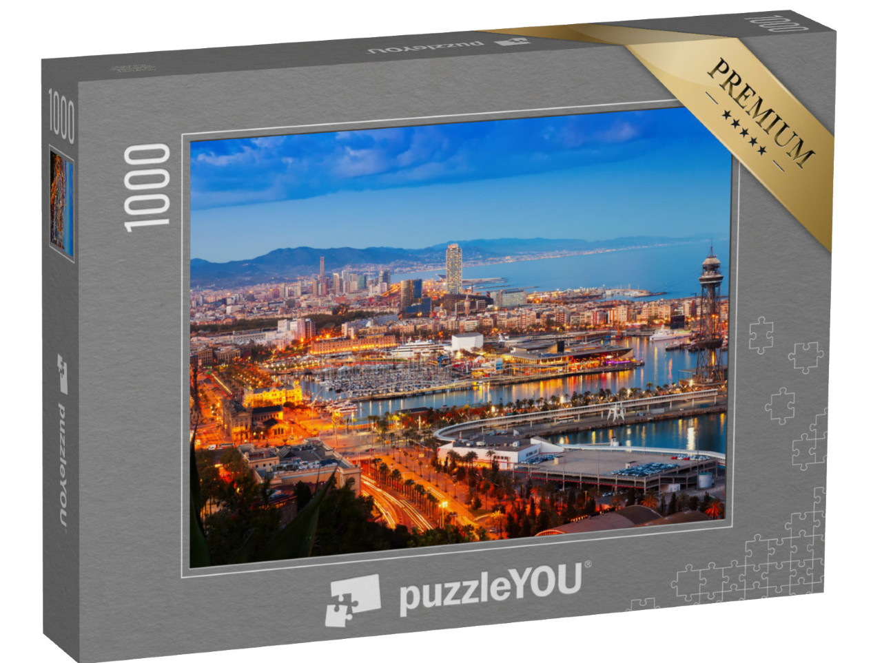 puzzle 1000 dílků „Panorama Barcelony s přístavem v noci, Španělsko“