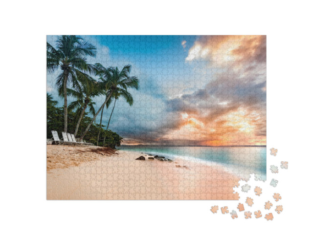 puzzle 1000 dílků „Mořská krajina s palmami, Cayo Levantado, Dominikánská republika“
