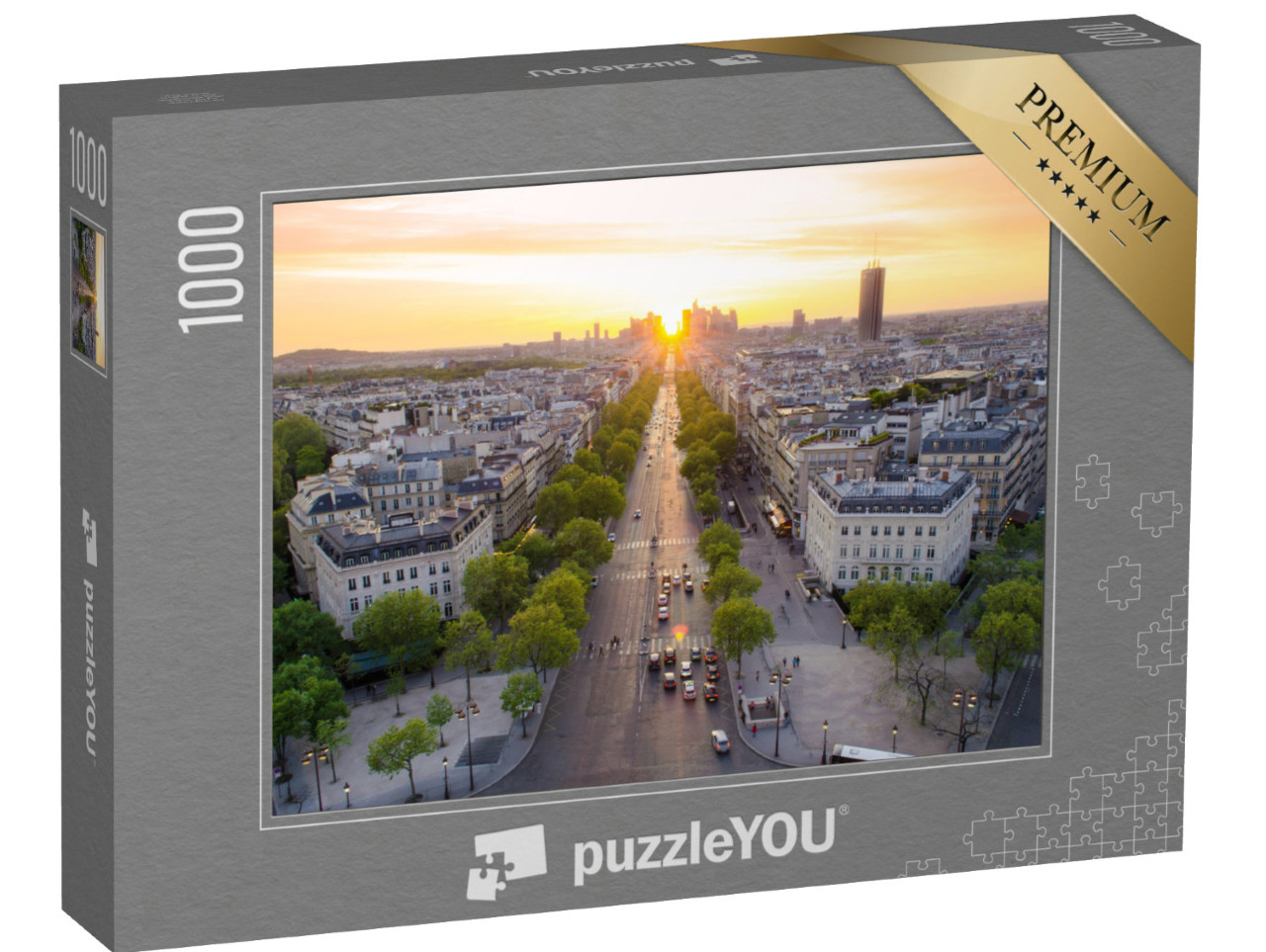 puzzle 1000 dílků „Dokonalý pohled na západ slunce na Champs Élysées, Paříž, Francie“