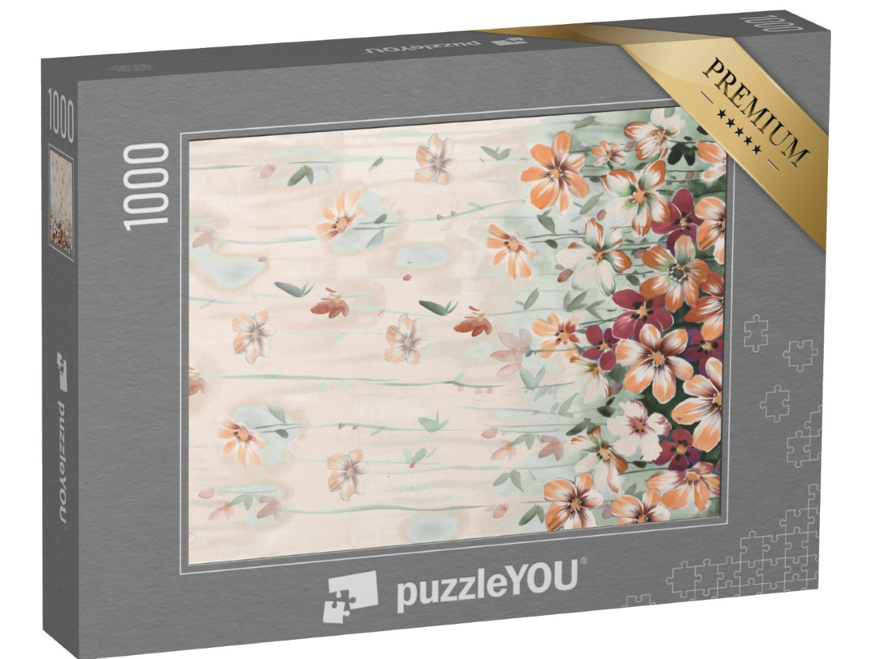 puzzle 1000 dílků „Ilustrace s červenými a oranžovými květy“