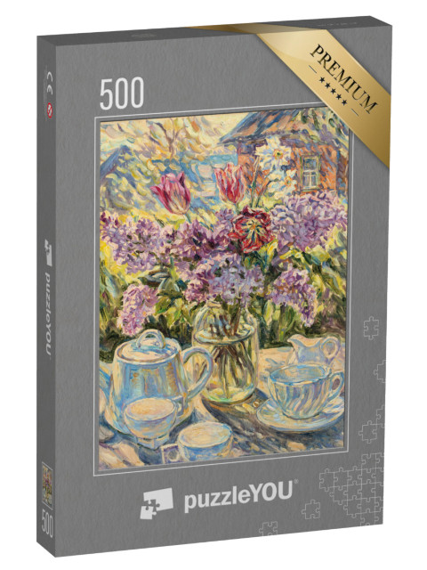 puzzle 500 dílků „Zátiší konferenčního stolku s květinami“