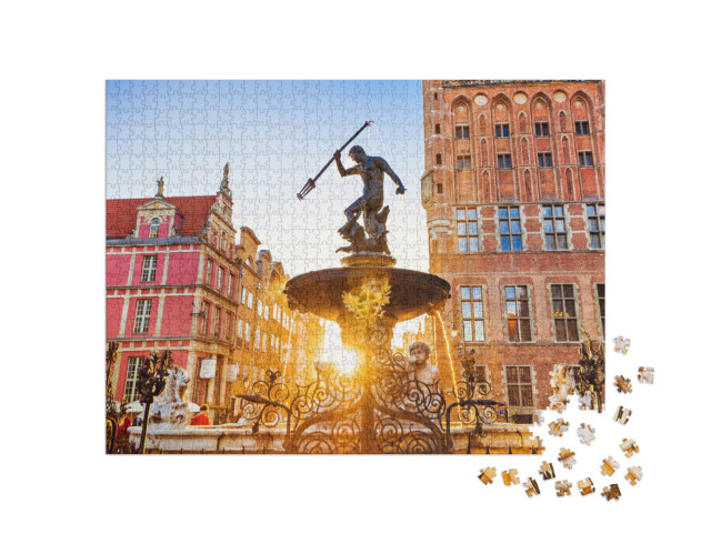puzzle 1000 dílků „Neptunova fontána při západu slunce, Gdaňsk, Polsko“