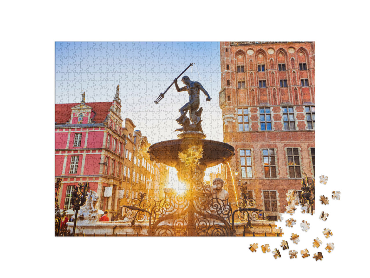 puzzle 1000 dílků „Neptunova fontána při západu slunce, Gdaňsk, Polsko“