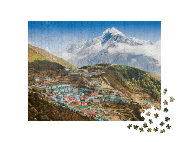 puzzle 1000 dílků „Pohled na horskou vesnici Namche Bazar, Himálaj, Nepál“