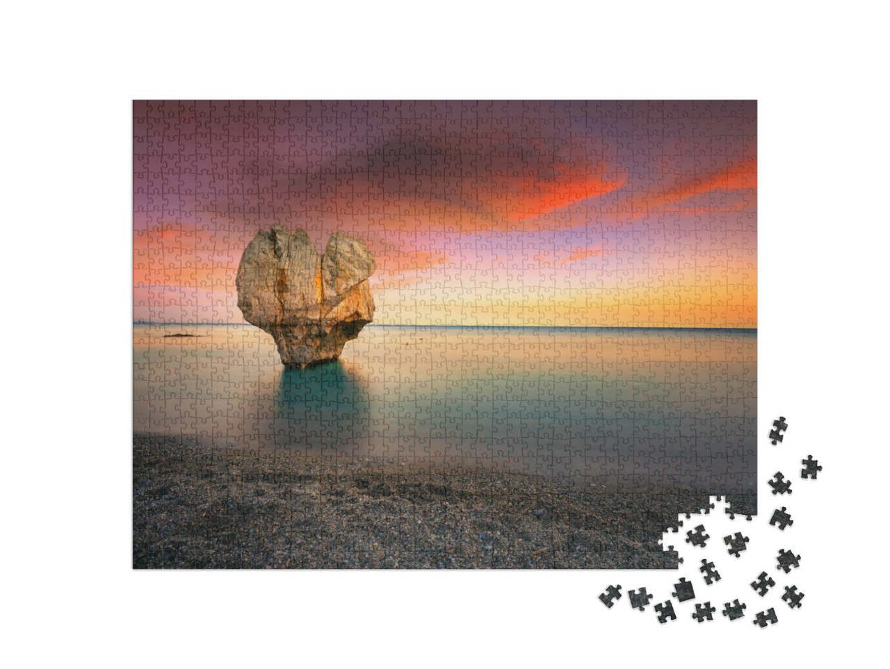 puzzle 1000 dílků „Osamělá skalní skulptura: tvar srdce, Preveli, Kréta, Řecko“