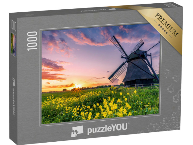 puzzle 1000 dílků „Vodní lopatový mlýn na poli ve Východním Frísku, severní Německo“
