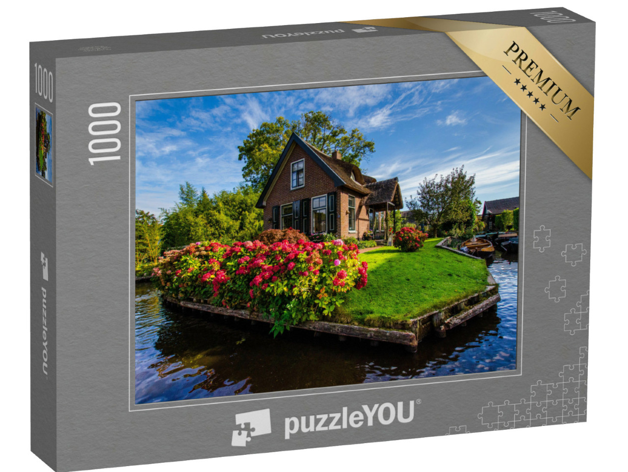 puzzle 1000 dílků „Okouzlující domek na ostrově v Giethoornu, Holandsko“