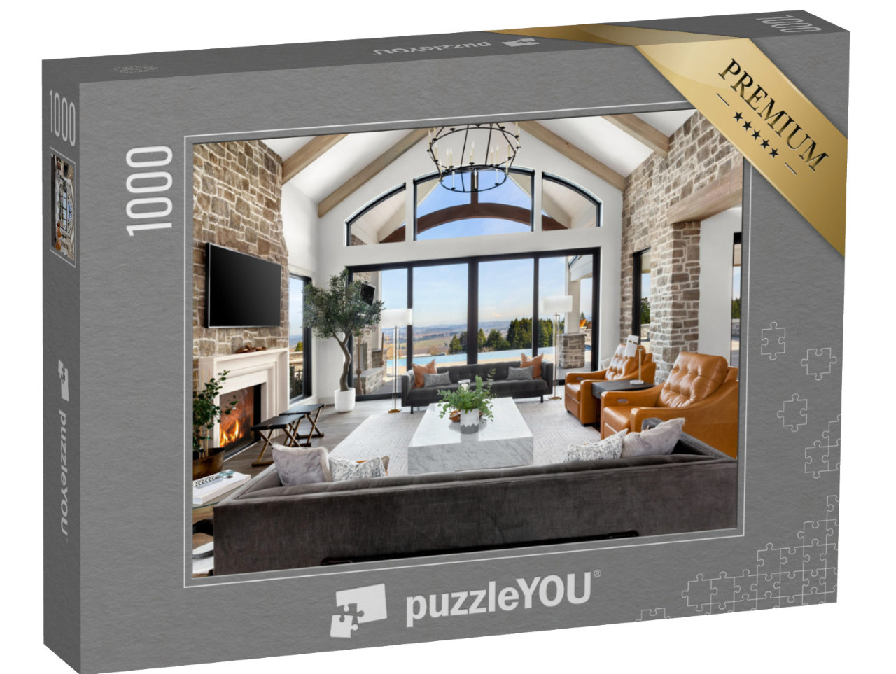 puzzle 1000 dílků „Luxusní obývací pokoj s krásným výhledem“