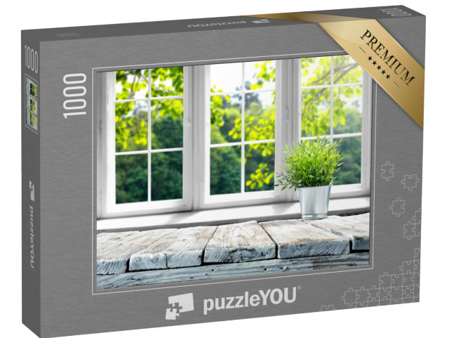puzzle 1000 dílků „Světlé jarní okno s dřevěným parapetem“