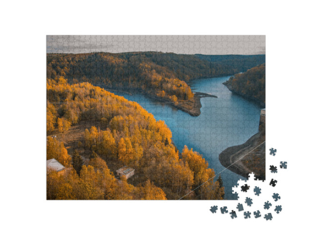 puzzle 1000 dílků „Přehrada Rappbode a řeka Rappbode v Národním parku Harz, Německo“
