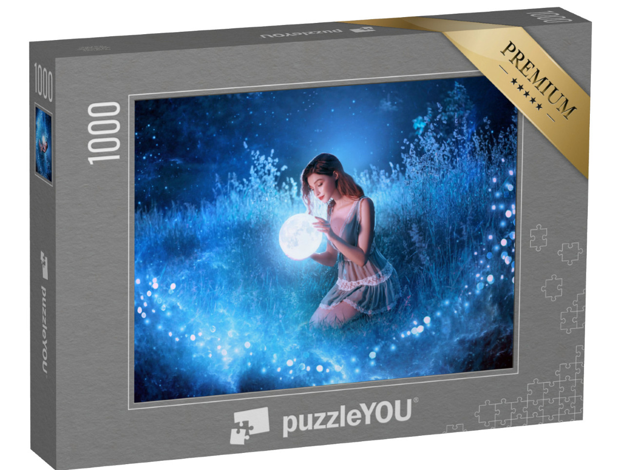puzzle 1000 dílků „V noci v lese: Mladá elfka drží v rukou měsíc“