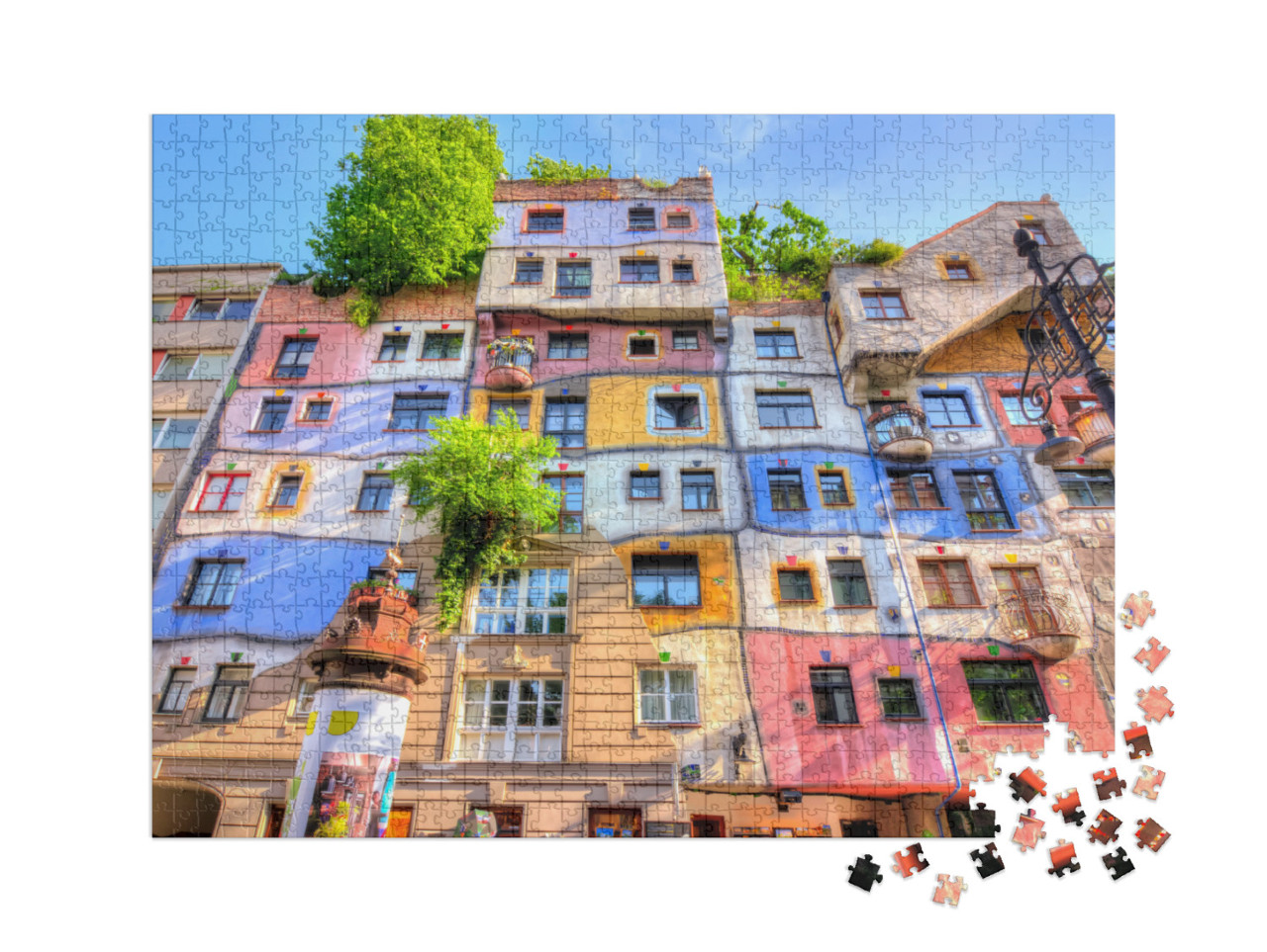 puzzle 1000 dílků XXL „Hundertwasserův dům ve Vídni, Rakousko“