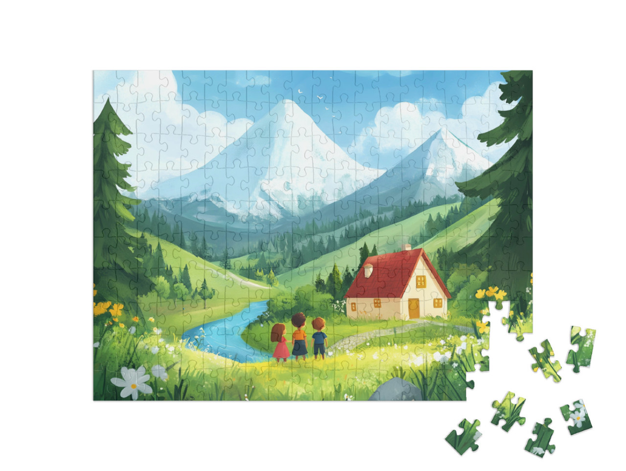 puzzle 200 dílků „Čerstvý horský vzduch a zelené louky“