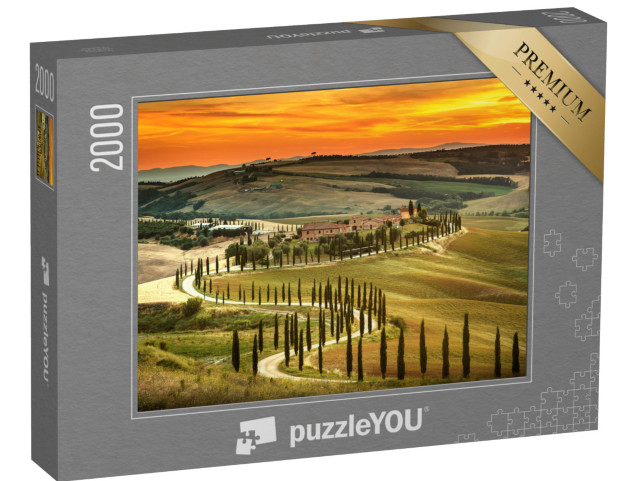 puzzle 2000 dílků „Západ slunce nad krajinou Toskánska, Itálie“