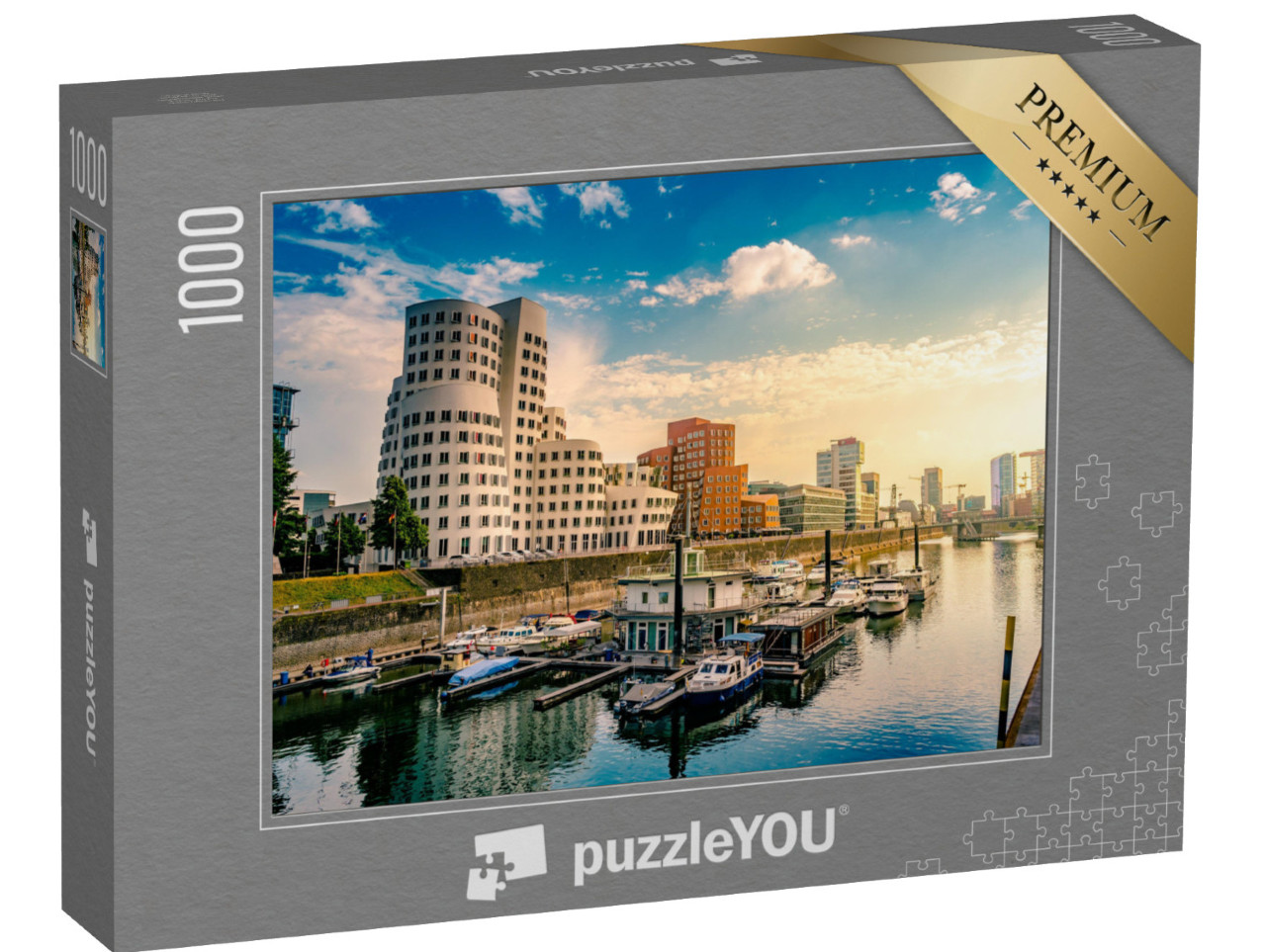 puzzle 1000 dílků „Ranní světlo nad mediálním přístavem na Rýně, Düsseldorf“