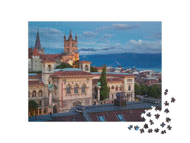 puzzle 1000 dílků „Krásná krajina města Lausanne, Švýcarsko“