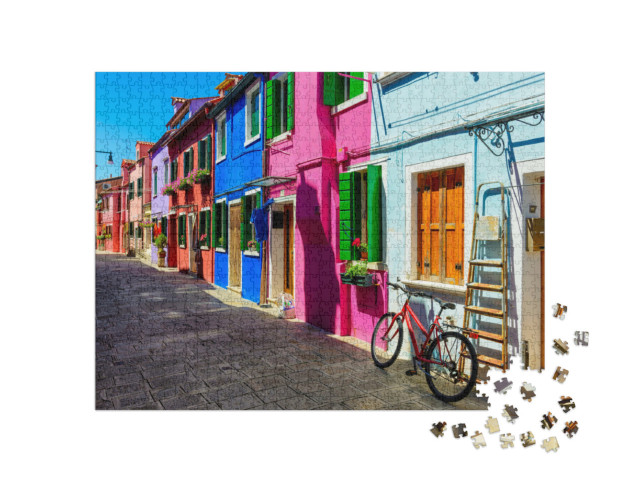 puzzle 1000 dílků „Ulice s barevnými budovami na ostrově Burano, Benátky, Itálie“