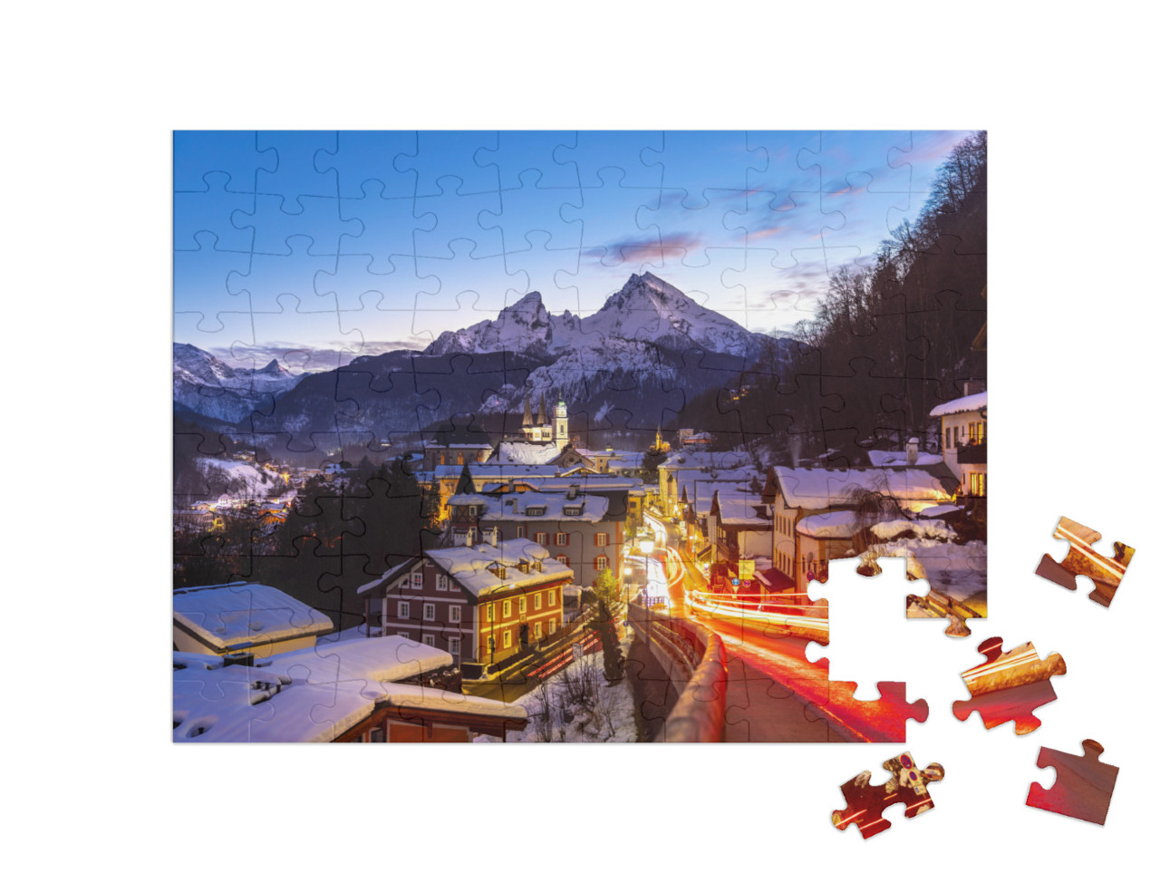 puzzle 100 dílků „Berchtesgaden, Watzmann v pozadí“