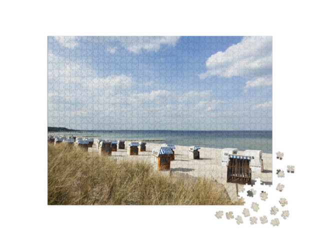 puzzle 1000 dílků „Plážová lehátka na Timmendorfer Strand, pobřeží Baltského moře“